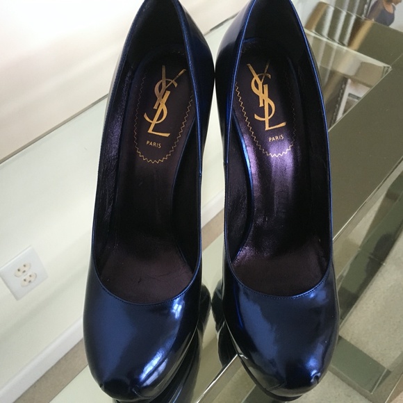 YSL Metallic Marine Blue 140 Pumps BNIB! 37.5 - Picture 6 of 9